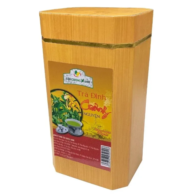 Chi tiết bên trong hộp vân gỗ trà đinh tiến vua 200g Tân Cương Xanh