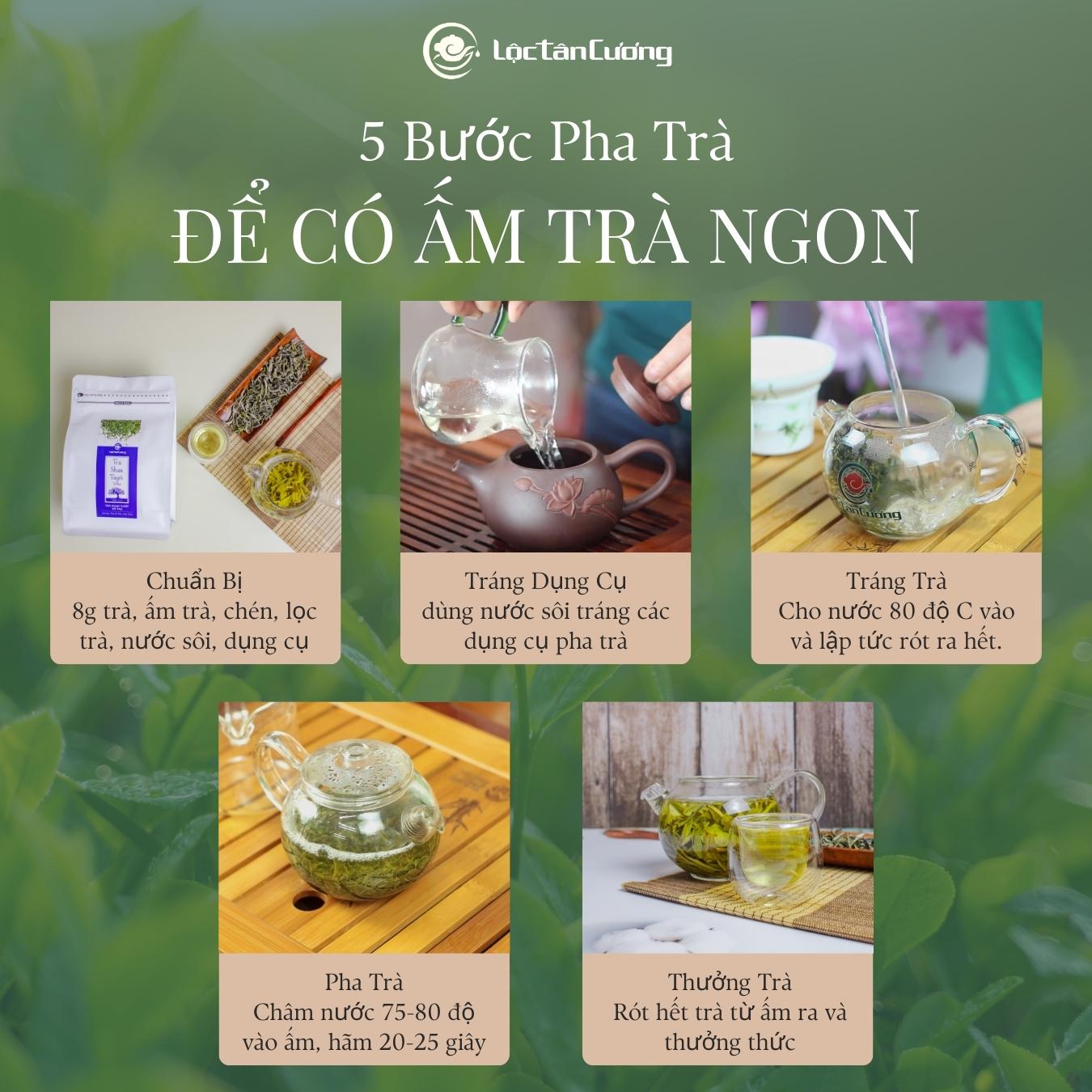 Hình minh họa pha Trà Shan Tuyết Tà Xùa (1 tôm 2 lá)
