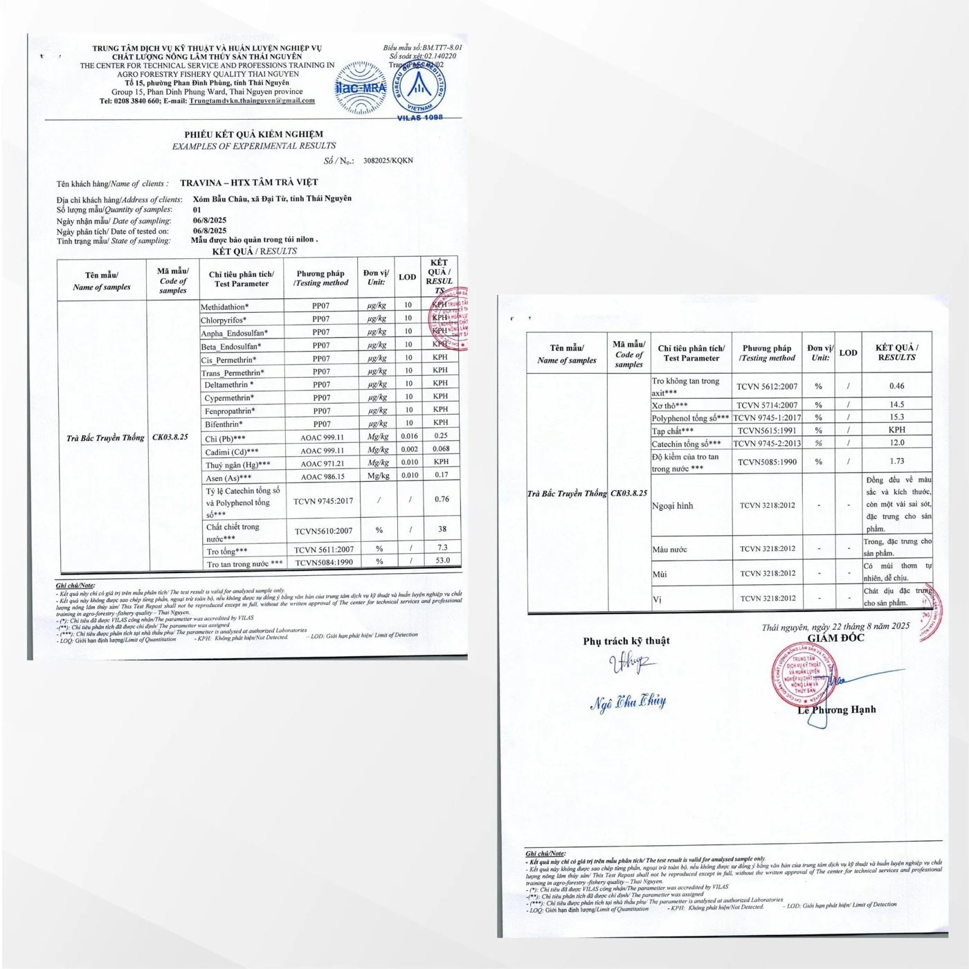 Trà Bắc Thái Nguyên chứng nhận kiểm nghiệm