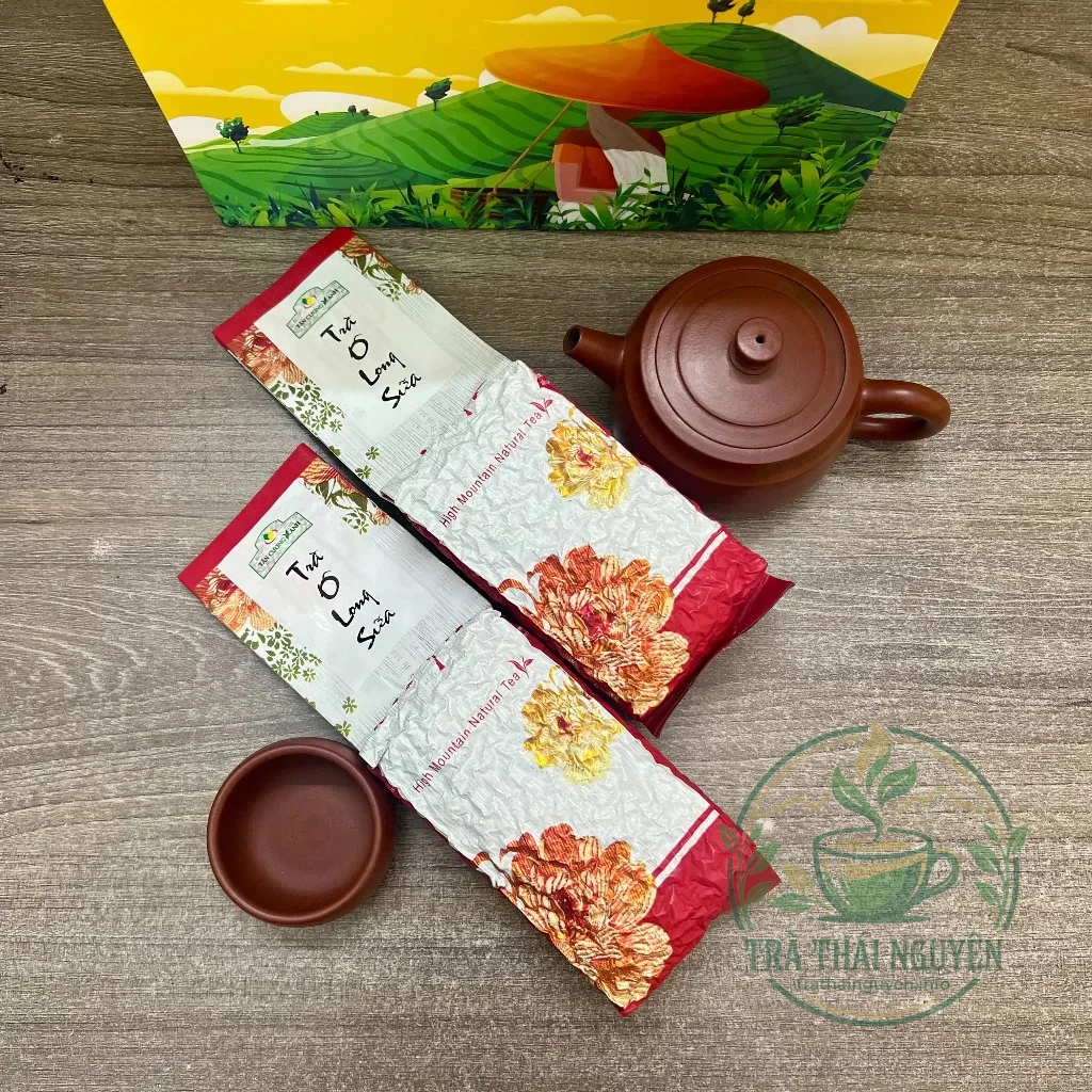 Chi tiết bao bì hộp trà ô long sữa đặc biệt 200g sang trọng