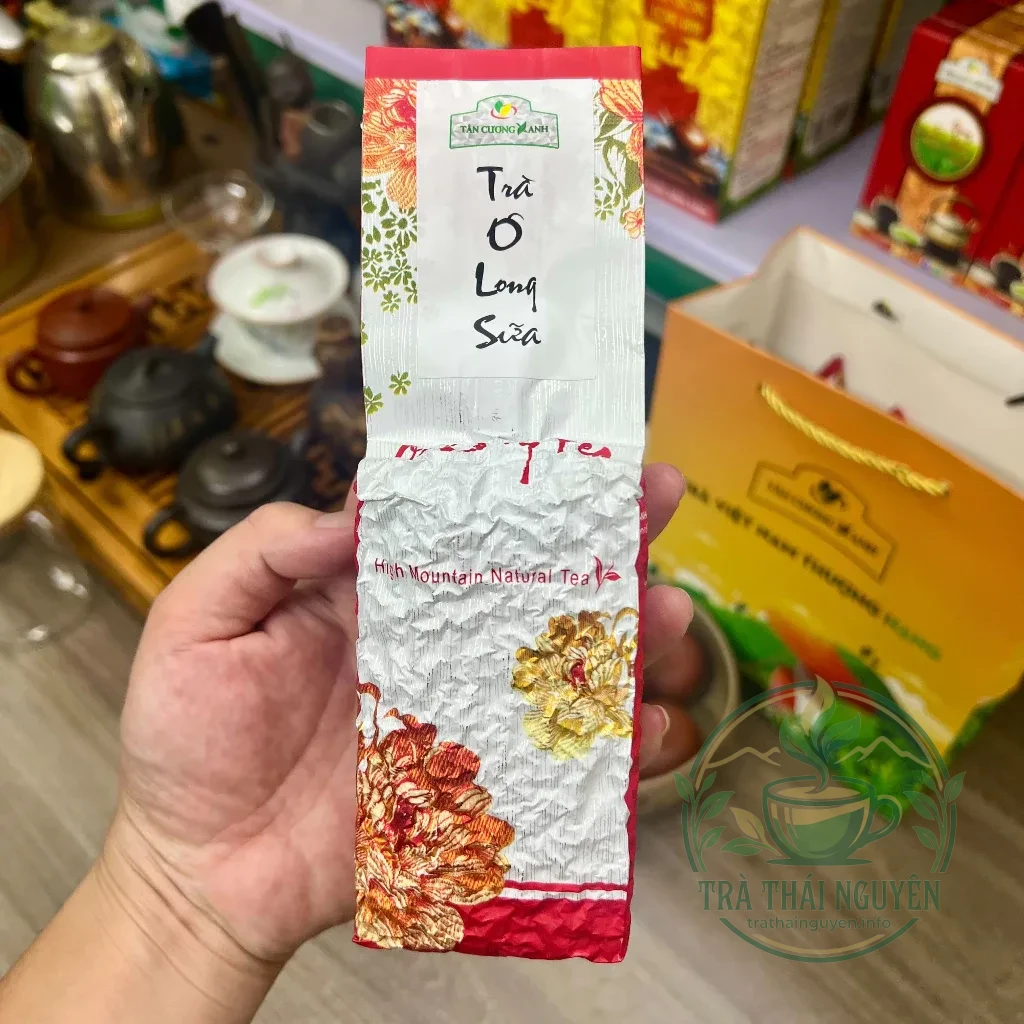 Chi tiết bao bì đóng gói khi mua trà oolong milk 200g tân cương xanh
