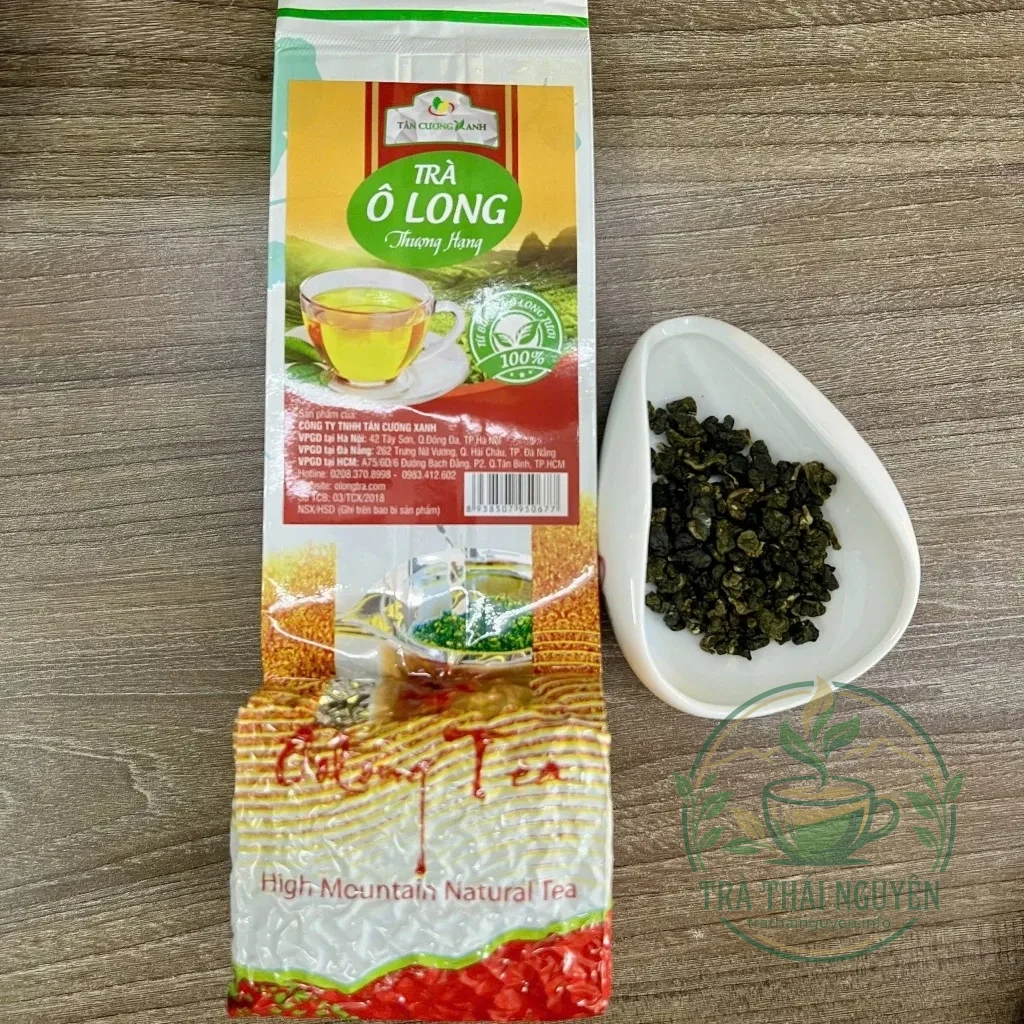 Chi tiết bao bì hộp quà trà ô long cao cấp tân cương xanh 200g