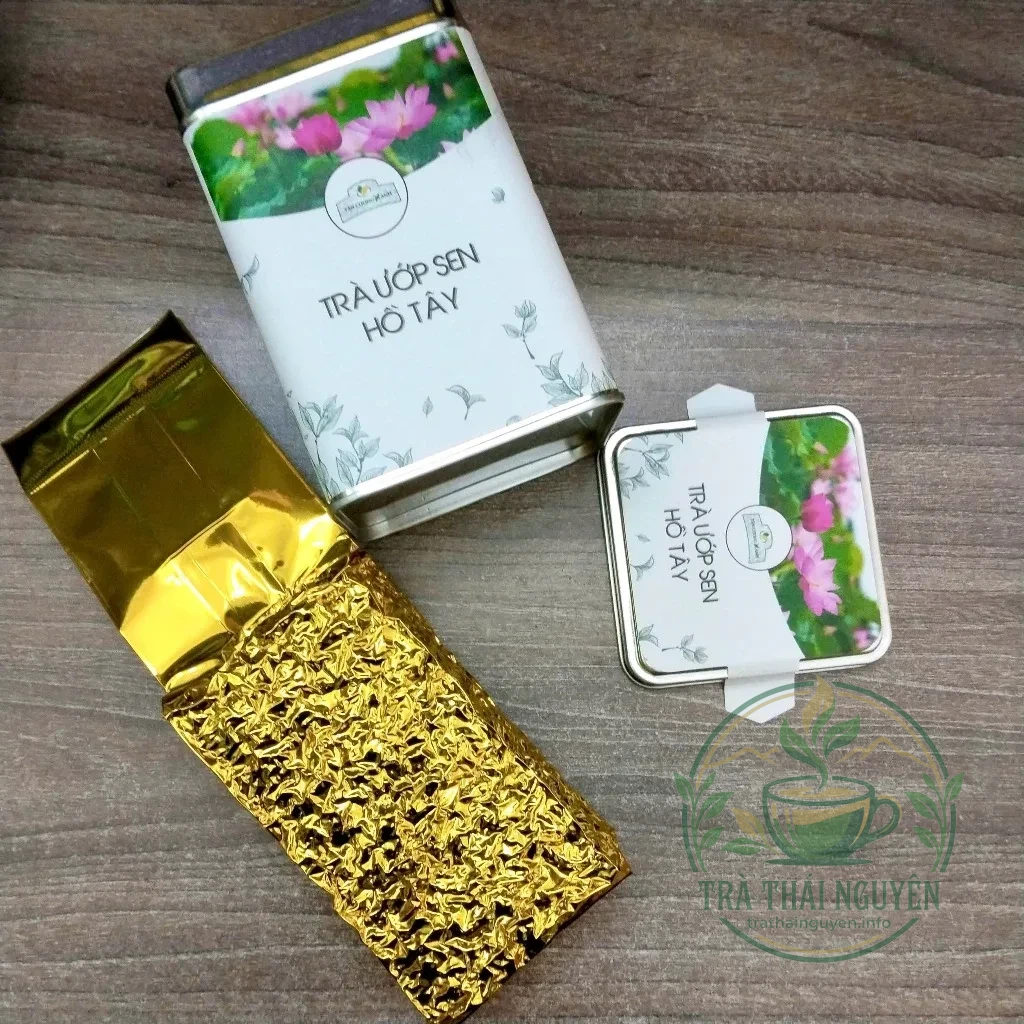 Chi tiết bên trong hộp trà sen tây hồ 100gr quà tặng sang trọng